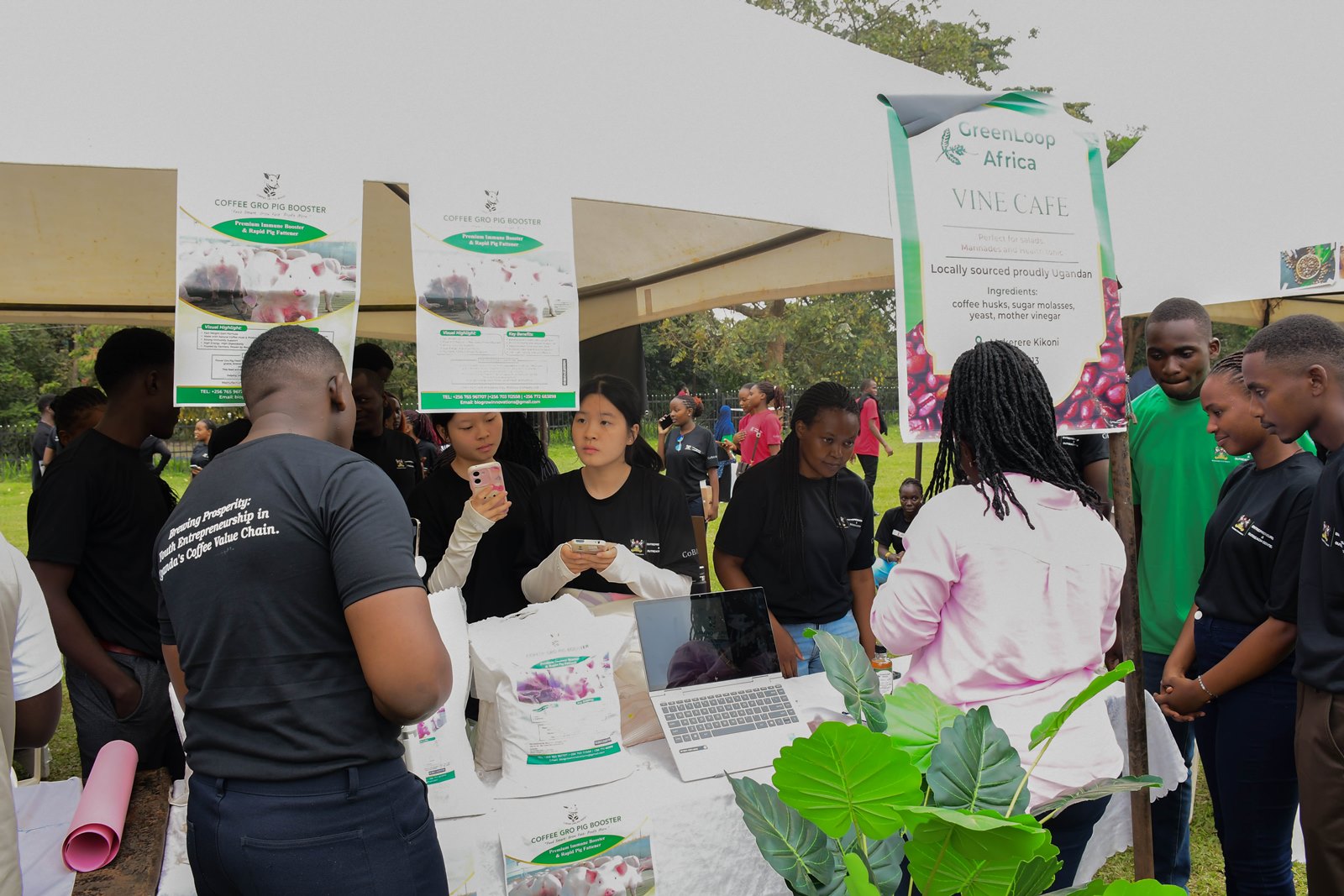 Coffee Grow Pig Booster. 9th Annual Innovation and Youth Expo organized by the Makerere University Entrepreneurship and Outreach Centre, College of Business and Management Sciences (CoBAMS), Under the theme, Brewing Prosperity: Youth Entrepreneurship in Uganda’s Coffee Value Chain, 600 student entrepreneurs exhibited more than 300 innovations, 16th-17th October 2025, Yusuf Lule Central Teaching Facility Auditorium and Freedom Square, Kampala Uganda, East Africa.