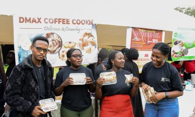 Students exhibiting oil and cookies made out of coffee at the 9th Annual Innovation and Youth Expo in the Freedom Square on 17th October 2025. 9th Annual Innovation and Youth Expo organized by the Makerere University Entrepreneurship and Outreach Centre, College of Business and Management Sciences (CoBAMS), Under the theme, Brewing Prosperity: Youth Entrepreneurship in Uganda’s Coffee Value Chain, 600 student entrepreneurs exhibited more than 300 innovations, 16th-17th October 2025, Yusuf Lule Central Teaching Facility Auditorium and Freedom Square, Kampala Uganda, East Africa.
