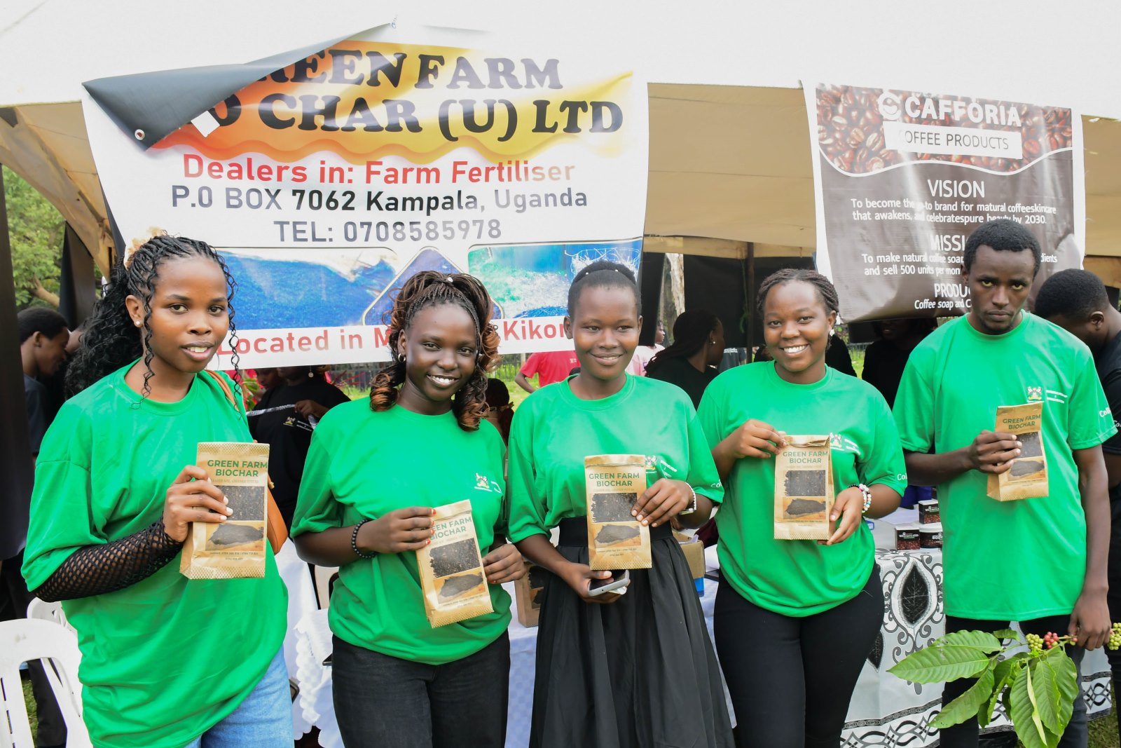 Student entrepreneurs showcasing coffee products. 9th Annual Innovation and Youth Expo organized by the Makerere University Entrepreneurship and Outreach Centre, College of Business and Management Sciences (CoBAMS), Under the theme, Brewing Prosperity: Youth Entrepreneurship in Uganda’s Coffee Value Chain, 600 student entrepreneurs exhibited more than 300 innovations, 16th-17th October 2025, Yusuf Lule Central Teaching Facility Auditorium and Freedom Square, Kampala Uganda, East Africa.