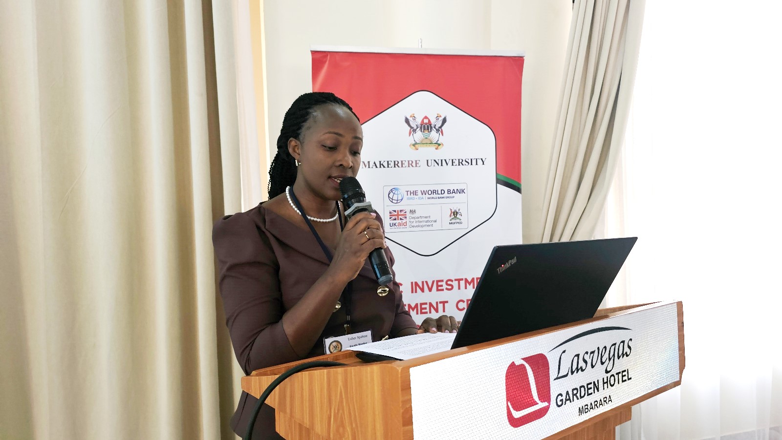 Ms. Esther Ayebare. 35 public officials from various MDAs commenced two-week intensive training in Financial Appraisal and Risk Analysis in Mbarara, 13th October 2025 organized by the Public Investment Management (PIM) Centre of Excellence at Makerere University, Kampala Uganda, East Africa in collaboration with the Ministry of Finance, Planning and Economic Development (MoFPED), the National Planning Authority (NPA), and Cambridge Resources International (CRI).