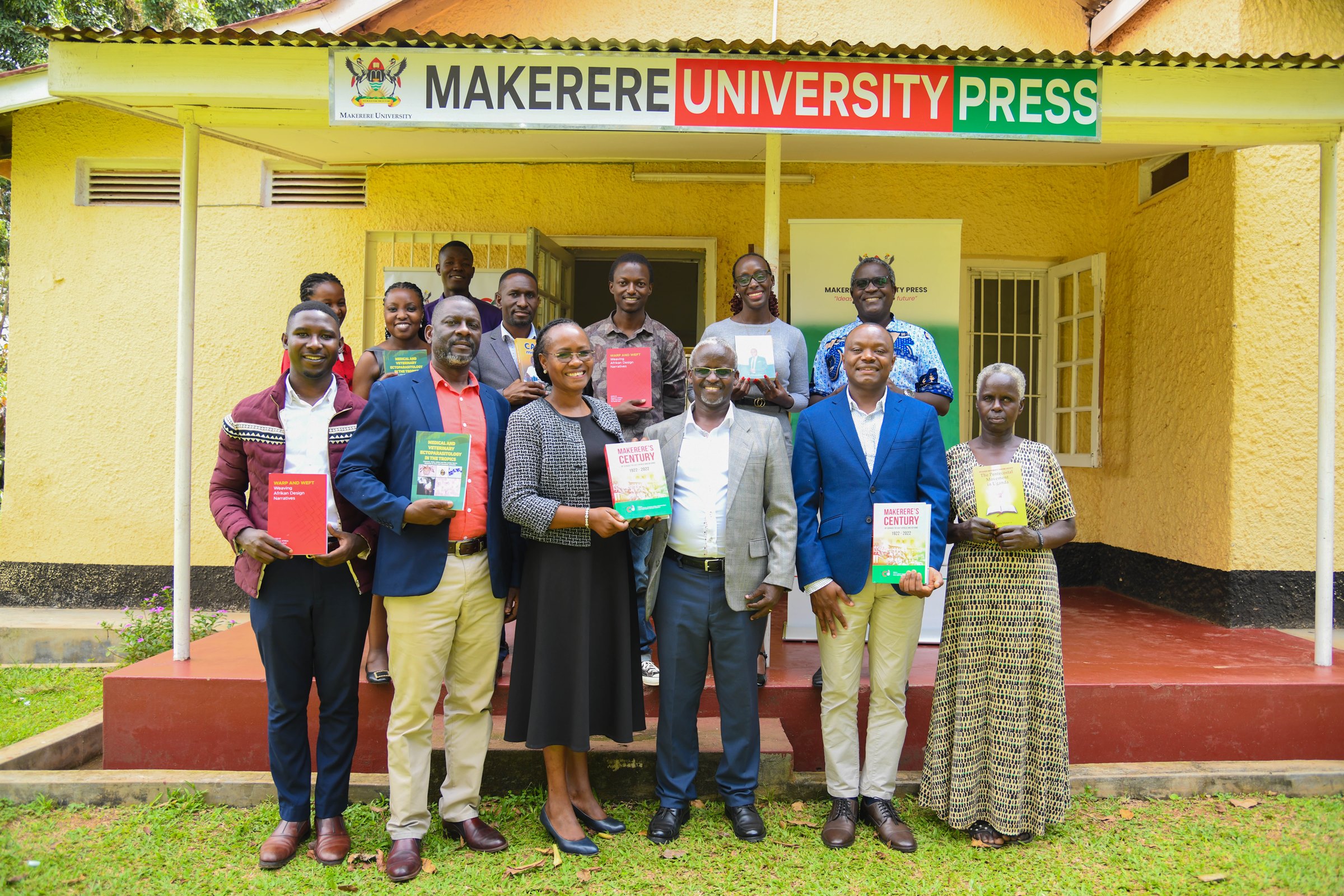 Prof. Sarah Ssali and Dr. William Tayeebwa together with staff show off some of MakPress' publications during the visit on 21st October 2025. First Deputy Vice Chancellor in charge of Academic Affairs, Prof. Sarah Ssali visits Makerere University Press (MakPress), which she visited today on 21st of October 2025, Kampala Uganda, East Africa.