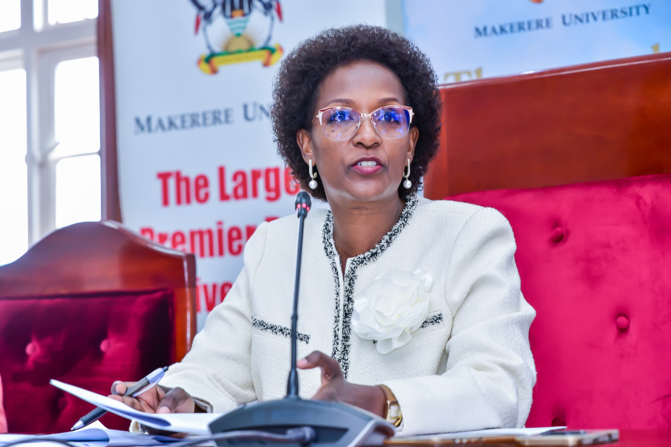 Mrs. Lorna Magara addresses the meeting. The 3rd Board of Trustees of the Makerere University Endowment Fund (MakEF) officially inaugurated by Mrs. Lorna Magara, Chairperson of the University Council, 23rd October 2025, Council Room, Kampala Uganda, East Africa.