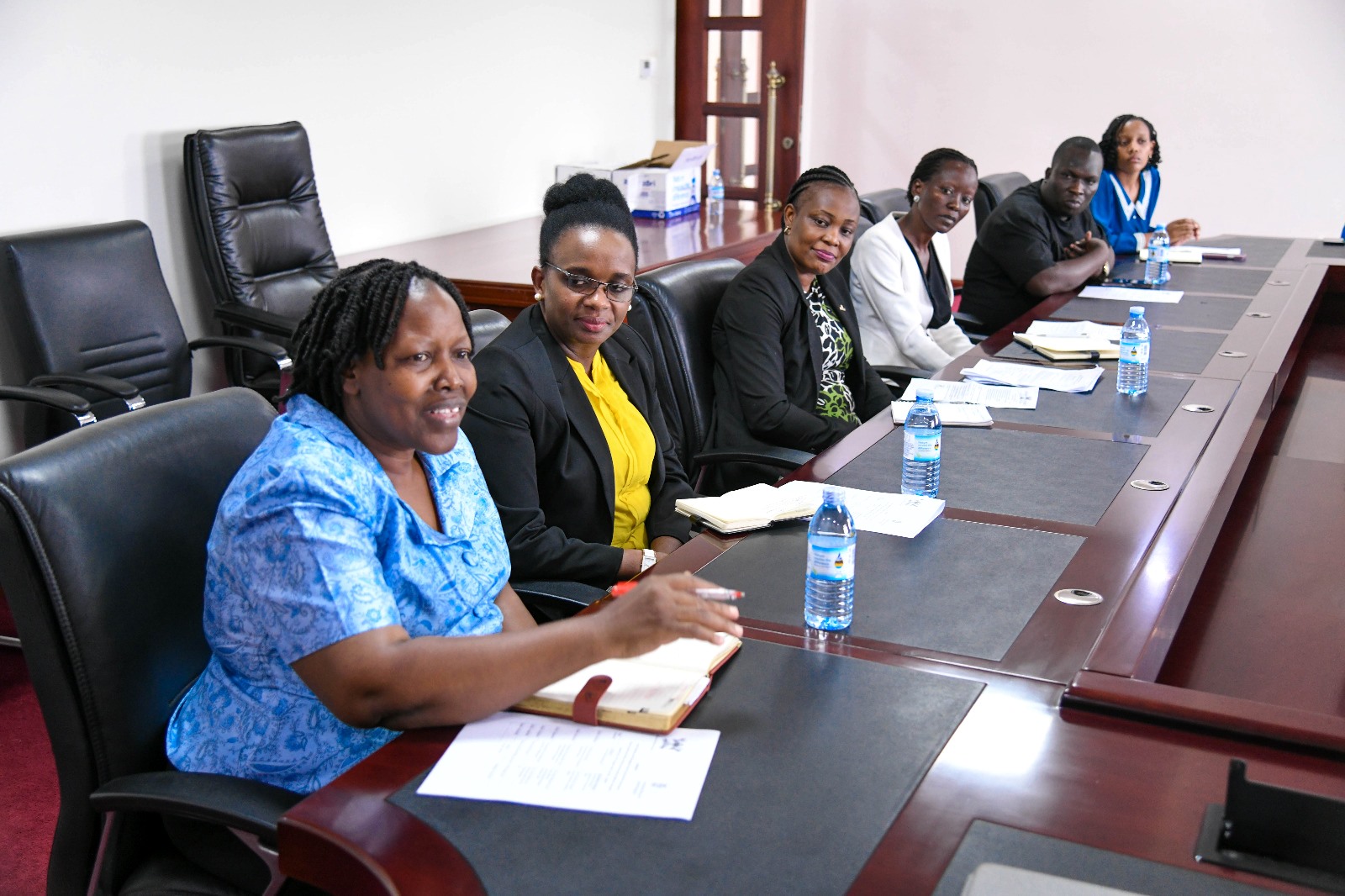 The Team from Makerere University from Left to Right: Dr. Ruth Nsibirano, Dr. Racheal Nuwagaba, Dr. Patricia Ndugga, Dr. Stella Achen, Dr. Joseph Watuleke, and Ms. Agatha Ainemukama. Strategic meeting between Makerere University and the University of Groningen, Netherlands to move beyond existing collaborations and formalize a new Double Doctorate (PhD) program, 7th October 2025, Main Building, Kampala Uganda, East Africa.