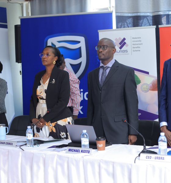 Left to Right: Prof. Sarah Ssali, Mrs. Lorna Magara, Dr. Michael Kizito and Mr. Mark Lotukei at the presentation of MURBS FY2024/2025 performance on 21st October 2025. Makerere University Retirement Benefit Scheme (MURBS) presents performance of Financial Year 2024/2025 to the sponsor, the University Council and other stakeholders, 21st October 2025, Telepresence Centre, Senate building, Kampala Uganda, East Africa.