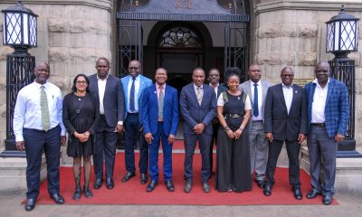 Prof. Winston Tumps Ireeta (6th L) and Prof. Azwinndini Muronga (5th L) with the delegation from NMU and officials from Makerere after the meeting on 7th October 2025. Delegation from Nelson Mandela University (NMU), South Africa meeting with officials from Makerere University on 7th October 2025, Kampala Uganda, East Africa.