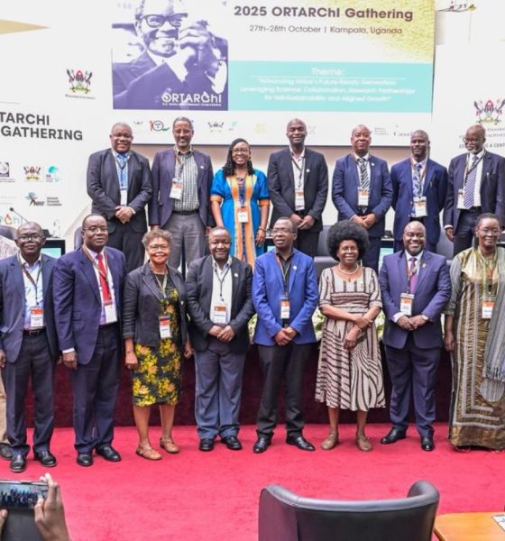 Group Photo of Minister with the ORTAChI Research Chairs. O.R. Tambo Africa Research Chairs Initiative (ORTARChI) Annual Gathering held 27th-28th October 2025 at Makerere University, Kampala Uganda, East Africa with Chief Guest, Hon. Dr. Monica Musenero.
