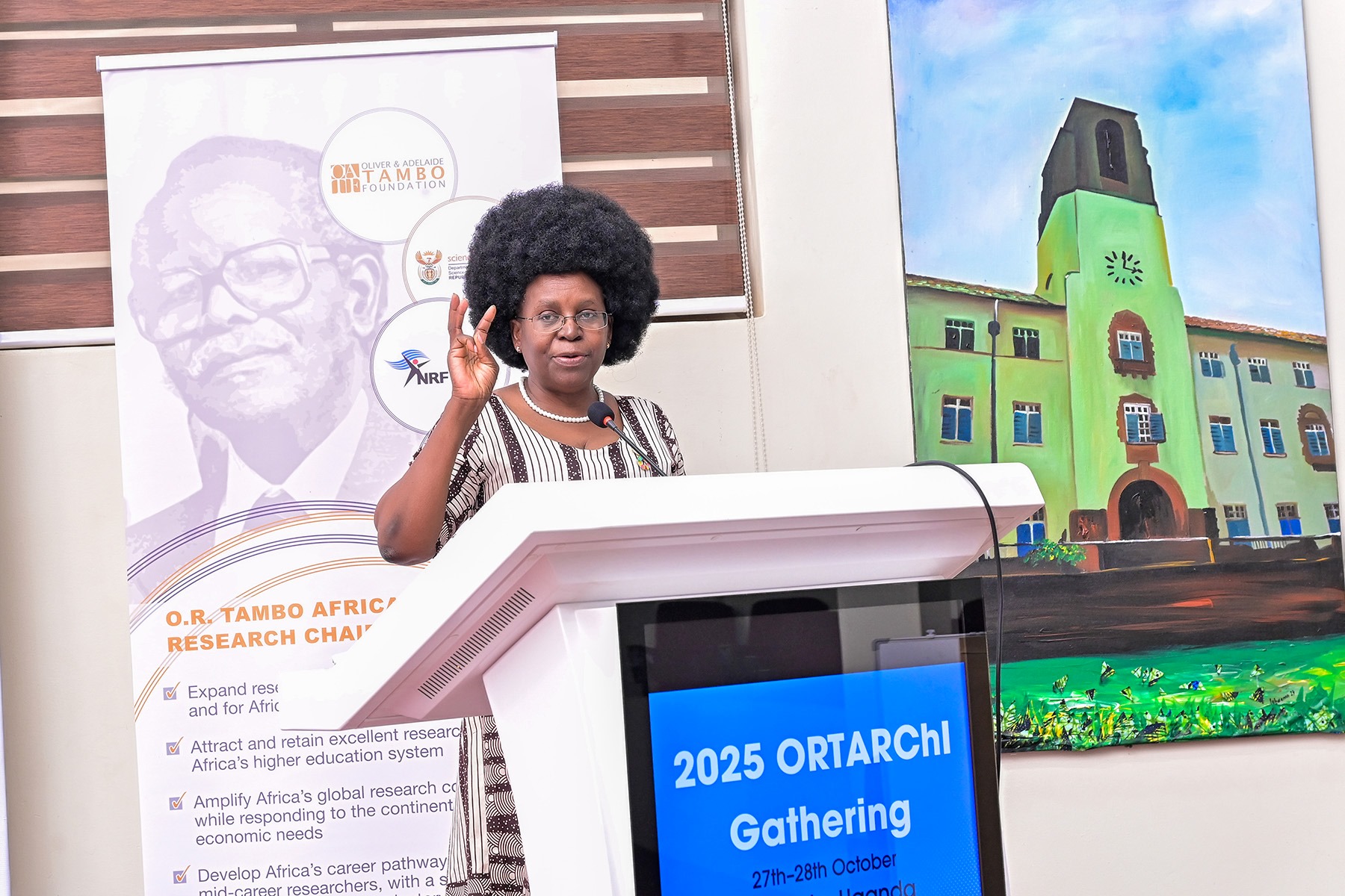Hon. Dr. Monica Musenero. O.R. Tambo Africa Research Chairs Initiative (ORTARChI) Annual Gathering held 27th-28th October 2025 at Makerere University, Kampala Uganda, East Africa with Chief Guest, Hon. Dr. Monica Musenero.