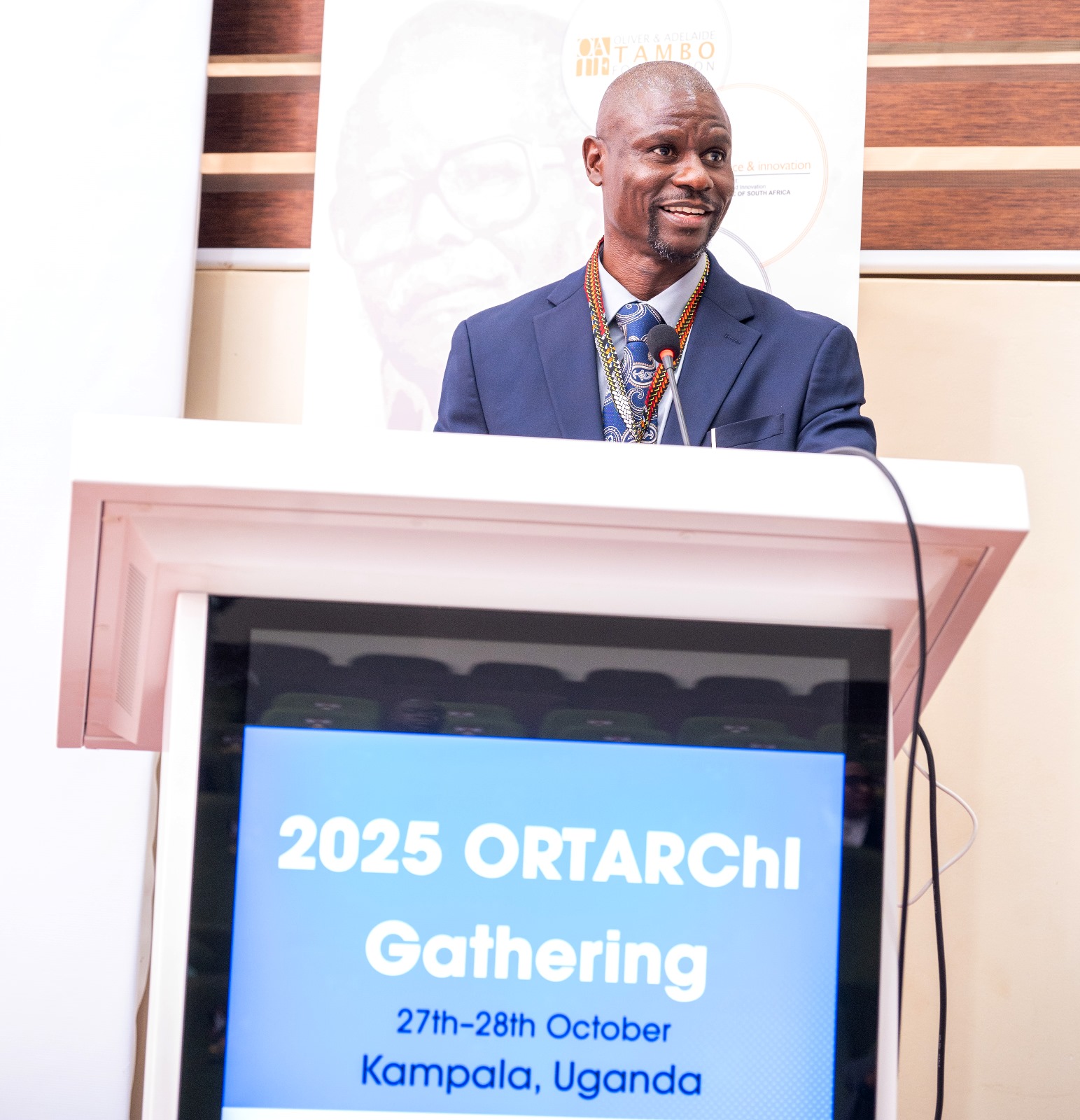 Professor David Meya, Research Chair of Uganda. O.R. Tambo Africa Research Chairs Initiative (ORTARChI) Annual Gathering held 27th-28th October 2025 at Makerere University, Kampala Uganda, East Africa with Chief Guest, Hon. Dr. Monica Musenero.