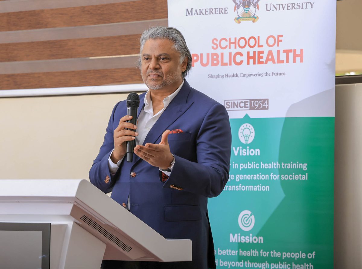H.E. Girisch M. Nair, Honorary Consul of Estonia to Uganda, speaking during the project launch. September 9, 2025. Makerere University School of Public Health (MakSPH) and Estonia’s Tallinn University of Technology (TalTech) kick-off meeting for two-year collaborative project to transform health informatics education and practice in Uganda, supported by the Estonian Centre for International Development (ESTDEV), 9th September 2025, MakSPH Auditorium, Kampala Uganda, East Africa.