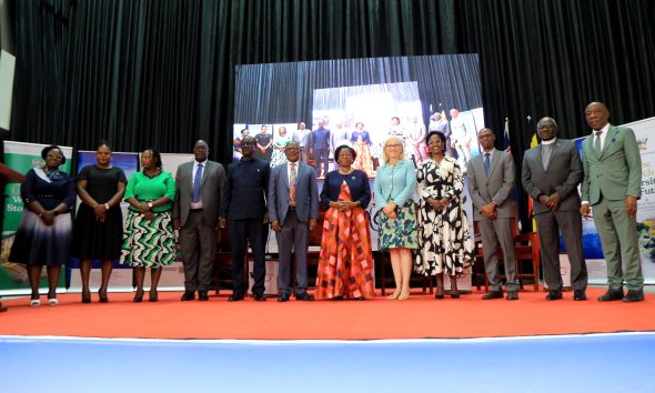 Dignitaries pose for a group photo at the Australia-Uganda@60 commemorative lecture on 18th November 2025. Celebration of 60 years of diplomatic relations between the Republic of Uganda and the Commonwealth of Australia organized by the Australian Alumni Association of Uganda (A3-U) in partnership with Makerere University and the Australian High Commission, 18th November 2025, Kampala Uganda, East Africa.