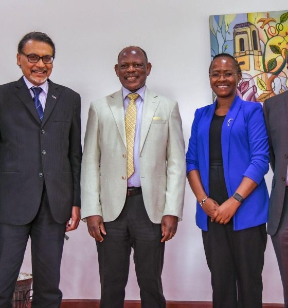 A group photo from the left; Puan Sri Datin, Prof. Dr. Rohini Devi, Tan Sri Dato Professor Joseph Adaikalam, Prof. Barnabas Nawangwe, Prof. Sarah Ssali and Al‑Haj Habib Kagimu, Honorary Consul to Malaysia. Makerere University has started preliminary discussions with Binary University of Management and Entrepreneurship (Malaysia) to deepen its global partnerships through high-level engagements, aimed at fostering innovation-driven education, entrepreneurship, and women’s leadership, Main Building, 21st November 2025, Kampala Uganda, East Africa.