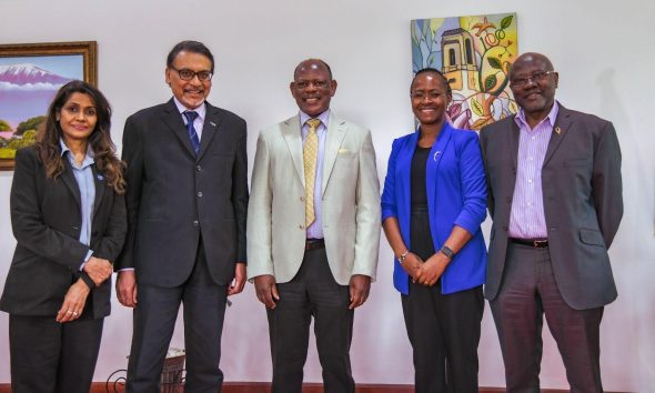 A group photo from the left; Puan Sri Datin, Prof. Dr. Rohini Devi, Tan Sri Dato Professor Joseph Adaikalam, Prof. Barnabas Nawangwe, Prof. Sarah Ssali and Al‑Haj Habib Kagimu, Honorary Consul to Malaysia. Makerere University has started preliminary discussions with Binary University of Management and Entrepreneurship (Malaysia) to deepen its global partnerships through high-level engagements, aimed at fostering innovation-driven education, entrepreneurship, and women’s leadership, Main Building, 21st November 2025, Kampala Uganda, East Africa.