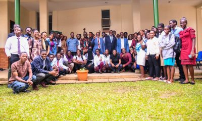 Prof. Barnabas Nawangwe with Mr. Yusuf Kiranda, Mr. Evarist Bainomugisha and officials pose for a group photo with student entrepreneurs on 12th November 2025. School of Food Technology, Nutrition and Bio-Engineering (SFTNB), in partnership with the Makerere Innovation and Incubation Center (MIIC), third edition of Entrepreneurship Exhibition on 12th November 2025, College of Agricultural and Environmental Sciences (CAES), Makerere University, Kampala Uganda, East Africa.