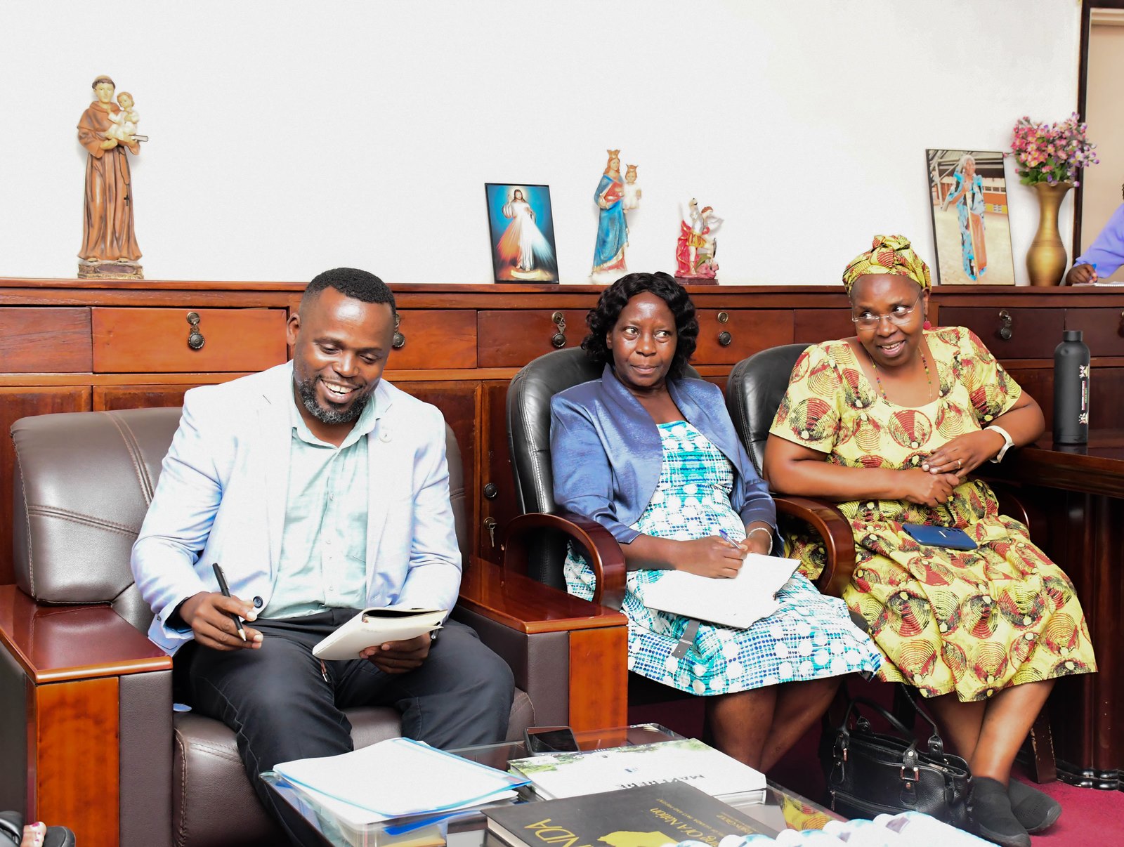R-L: Chief Gender Mainstreaming, Dr. Euzobia, Ms. Norah Nalubowa, and Mr. Eric Tumwesigye contributing to the discussion. College of Education and External Studies, Professor Anthony Muwagga Mugagga, host inception meeting to discuss the modalities of setting up a daycare facility anchored within the Early Childhood Care Education strategy and the Competence Based Education trends, 5th November 2025 Makerere University, Kampala Uganda, East Africa.