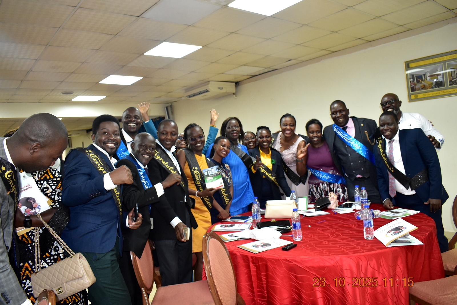 Graduands Celebrate. 3rd cohort (65 professionals) of the ‘Science of Designing Adaptation and Implementation of Evidence–Based Parenting Interventions’ graduated at a ceremony held at Africana Hotel, Child Health Development Centre (CHDC), Makerere University College of Health Sciences (MakCHS) and Ministry of Gender Labour and Social Development (MoGLSD) through their Parenting Agenda Initiative, 24th October 2025, Kampala Uganda, East Africa.