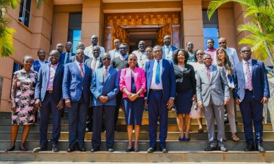 Prof. Sarah Ssali and Dr. Charles Olaro (Centre) with officials and fellows at the Infectious Diseases Institute (IDI) on 27th October 2025. Makerere University Infectious Diseases Institute (IDI) unveils second cohort of PhD Fellows and launch of Sewankambo Training Program for Global Health Security, 27th November 2025, Makerere University, Kampala Uganda, East Africa.