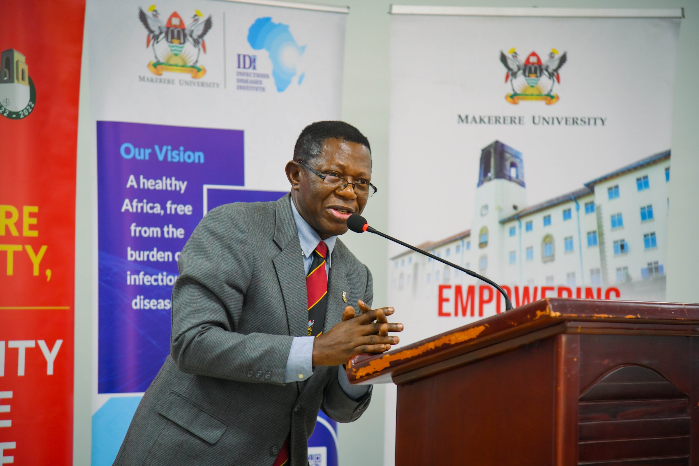 Prof. Buyinza Mukadasi. Makerere University Infectious Diseases Institute (IDI) unveils second cohort of PhD Fellows and launch of Sewankambo Training Program for Global Health Security, 27th November 2025, Makerere University, Kampala Uganda, East Africa.