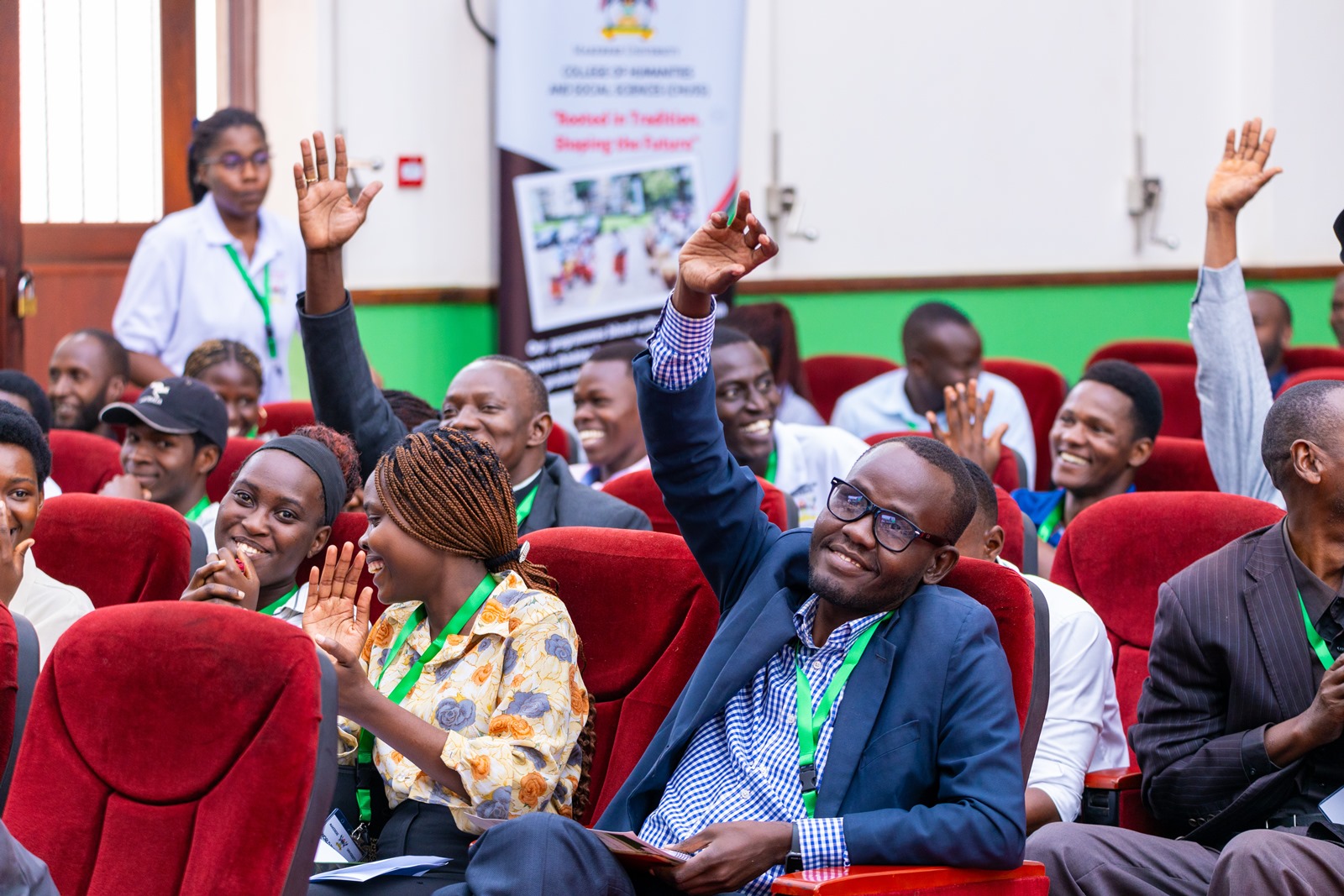 Part of the audience during the interactive session. World Philosophy Day celebrations 19th–20th November 2025, organized by the Department of Philosophy, College of Humanities and Social Sciences (CHUSS) in collaboration with the School of Law, UNESCO and the Konrad Adenauer Stiftung under the theme: “30 Years of the 1995 Constitution: Gains, Pitfalls and Prospects.” Main Hall, Makerere University, Kampala Uganda, East Africa.