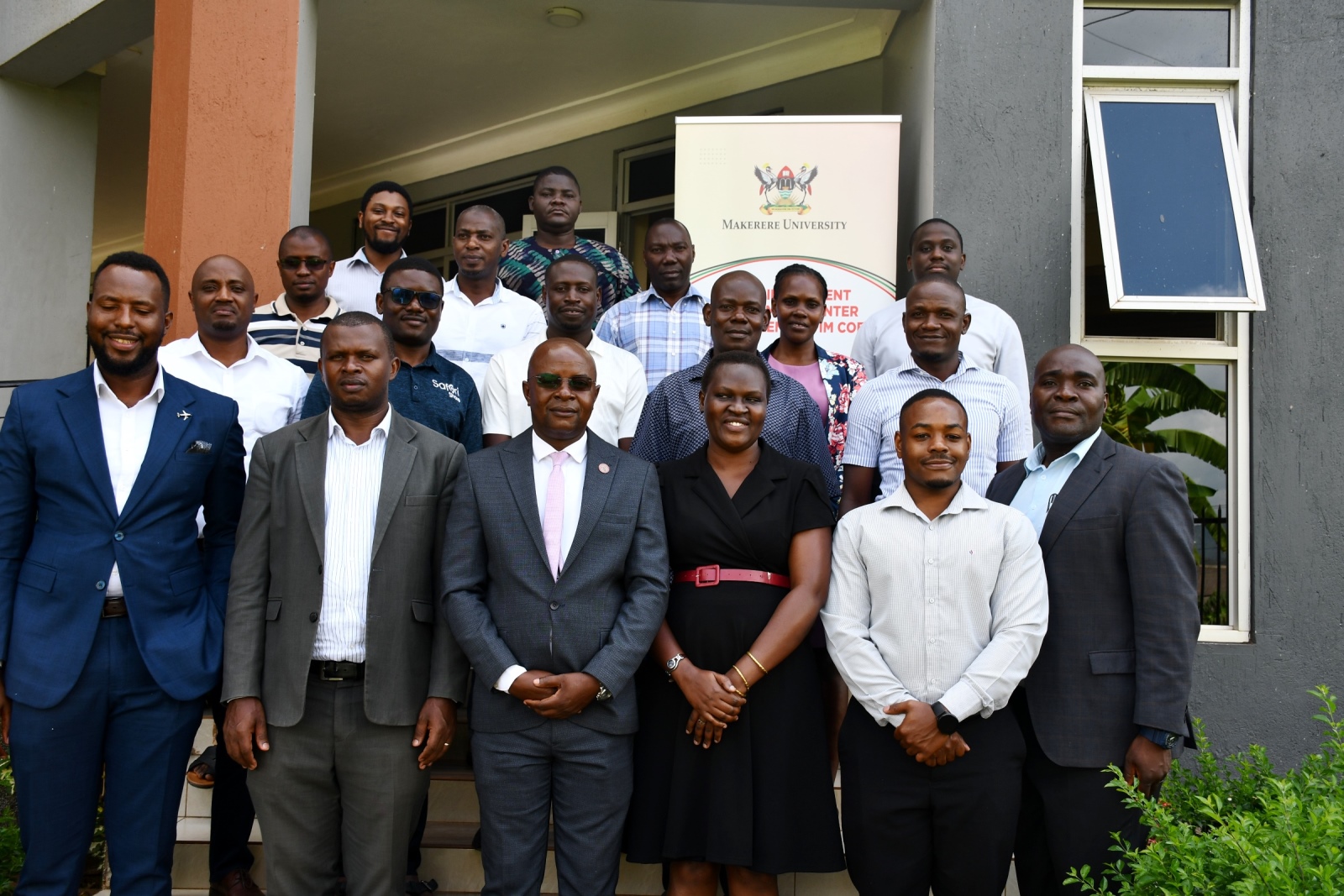 Front Row: Prof. Edward Bbaale (3rd Left) and Dr. John Sseruyange (Right) with trainers and officials from KCCA in Jinja on 17th November 2025. Public Investment Management Centre of Excellence (PIM CoE), College of Business and Management Sciences (CoBAMS) Makerere University, Kampala Uganda, East Africa, two-week specialized training in Financial Appraisal and Risk Analysis for officials from the Kampala Capital City Authority (KCCA) 17th-28th November 2025, Official opening on 17th November 2025 in Jinja.