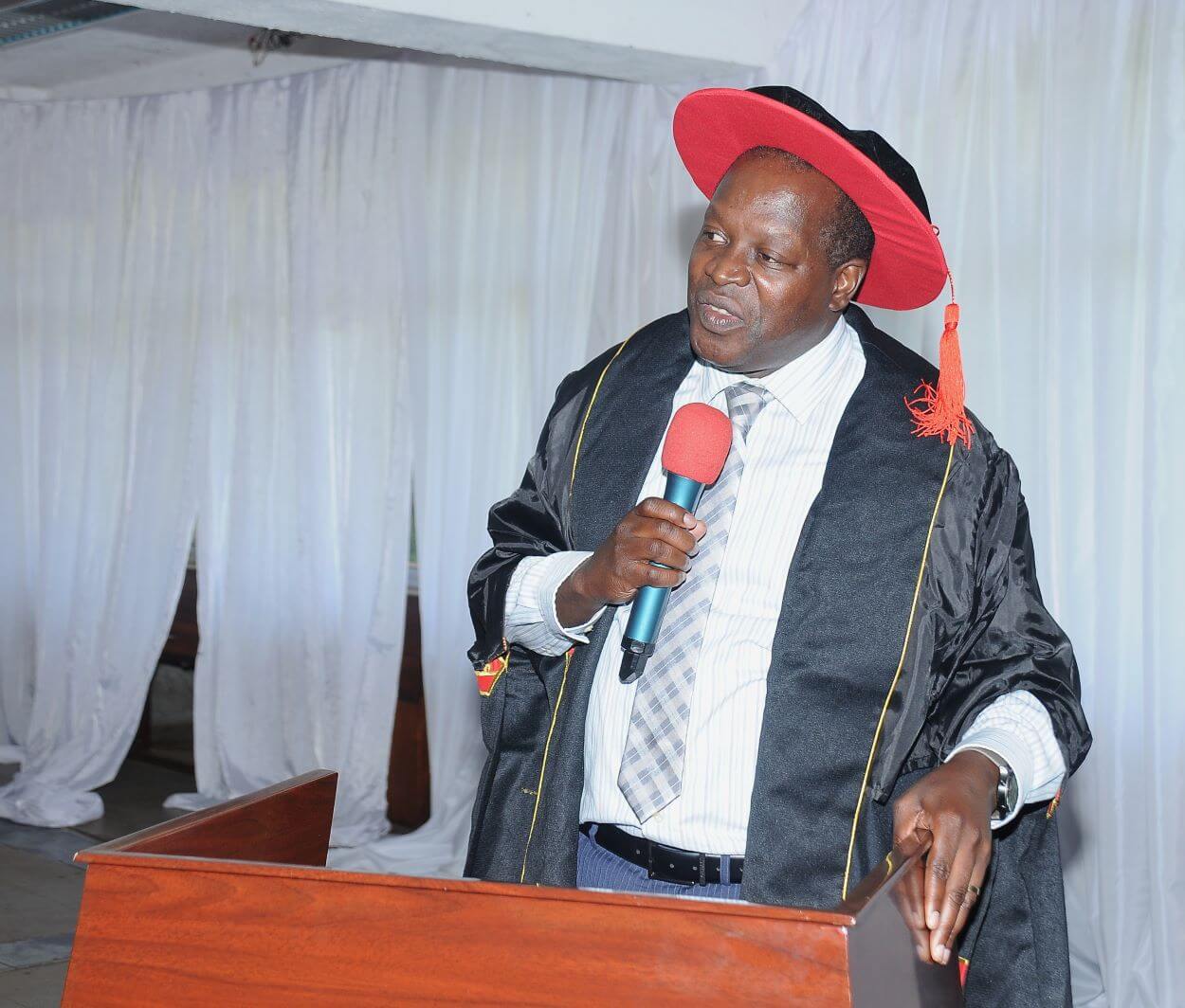 Prof. Tonny Oyana addressing graduands. College of Computing and Information Sciences (CoCIS) graduates 71 students under Phase 2 of the e-VBAB Project, a collaboration between Amity University in India and Makerere University, presided over by Principal Prof. Tonny Oyana on behalf of the Vice Chancellor, Block B CoCIS, 21st November 2025, Kampala Uganda, East Africa.