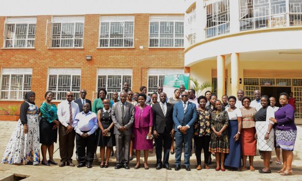 Mak Writing Centre Leadership, Facilitators and Participants pose for a group photo. Makerere University Writing Centre (MakWC), Directorate of Research, Innovations and Partnerships (DRIP), workshop aimed at enhancing professional writing skills among University staff, 6th November 2025, School of Business Conference Hall, College of Business and Management Sciences (CoBAMS), Kampala Uganda, East Africa.