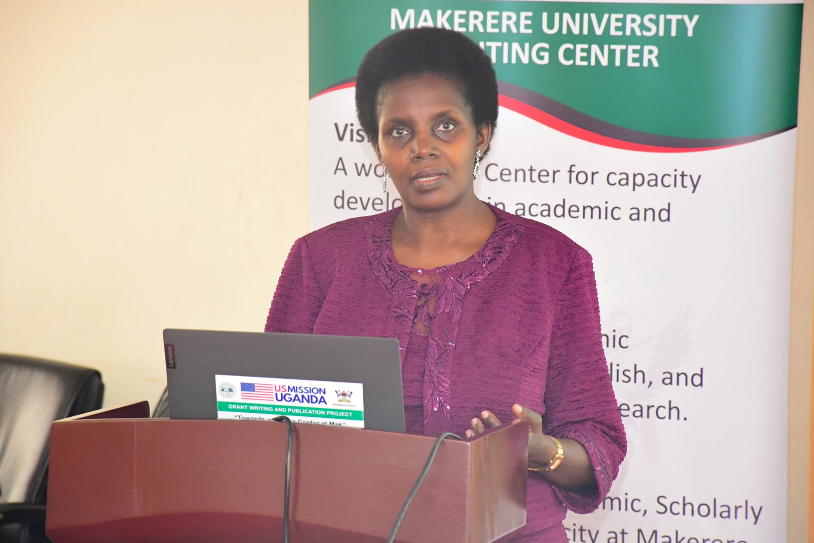 Mrs. Patience Rubabinda Mushengyezi. Makerere University Writing Centre (MakWC), Directorate of Research, Innovations and Partnerships (DRIP), workshop aimed at enhancing professional writing skills among University staff, 6th November 2025, School of Business Conference Hall, College of Business and Management Sciences (CoBAMS), Kampala Uganda, East Africa.