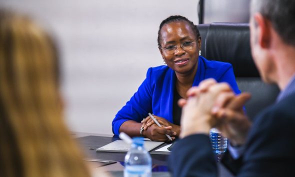 Prof. Sarah Ssali listening to the NTU delegation during the high-level meeting on 21st November 2025. Makerere University has hosts delegation from Nottingham Trent University (NTU) for high-level discussions focused on strengthening and expanding the long-standing collaboration between the two institutions. The team that was received by Prof. Sarah Ssali, 21st November 2025, Main Building, Makerere University, Kampala Uganda, East Africa.