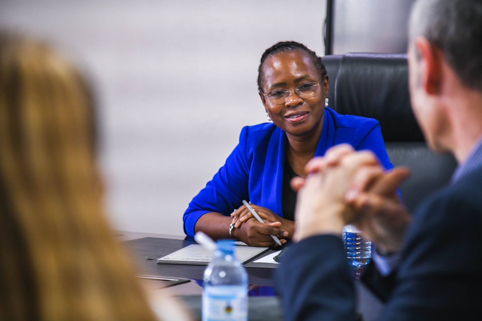 Prof. Sarah Ssali listening to the NTU delegation during the high-level meeting on 21st November 2025. Makerere University has hosts delegation from Nottingham Trent University (NTU) for high-level discussions focused on strengthening and expanding the long-standing collaboration between the two institutions. The team that was received by Prof. Sarah Ssali, 21st November 2025, Main Building, Makerere University, Kampala Uganda, East Africa.