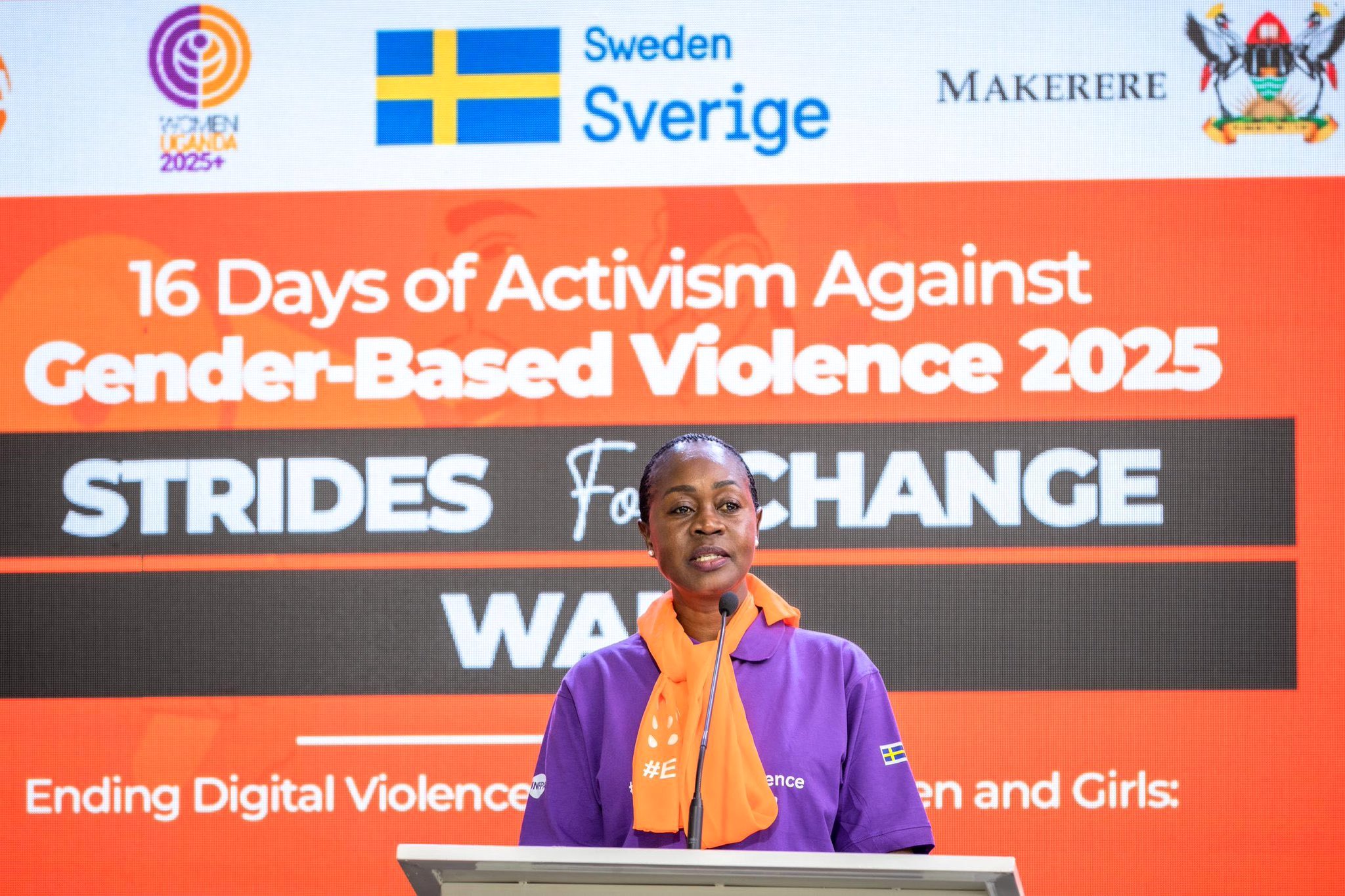Dr. Winifred Kabumbuli represented the Vice Chancellor. Makerere University in partnership with Embassy of Sweden in Uganda and UNFPA in Uganda hosted the "Strides for Change" Activism walk and official unveiling of the 2025 16 Days of Activism campaign on Monday 24th November, 2025.