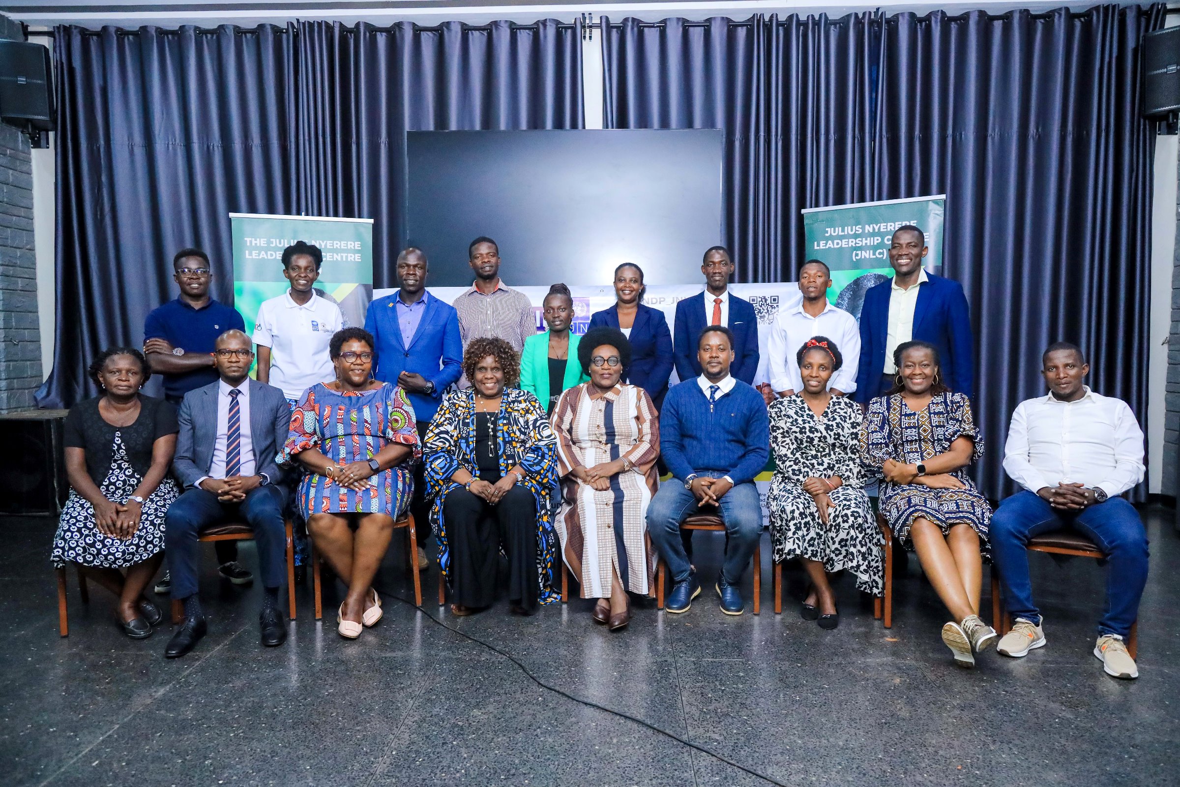 Dr. Nansozi K. Muwanga (4th left) with some JNLC staff members, Facilitators, Adjudicators and the Alumni who pitched their community innovation projects, pose for a group photo on 17th November 2025 at Fairway Hotel. Julius Nyerere Leadership Centre (JNLC) at Makerere University, in partnership with the United Nations Development Programme (UNDP), two-day Community Innovation Showcase and Alumni Workshop on 17th November 2025, Fairway Hotel, Kampala Uganda, East Africa. An event dedicated to strengthening alumni-led community transformation across Uganda.
