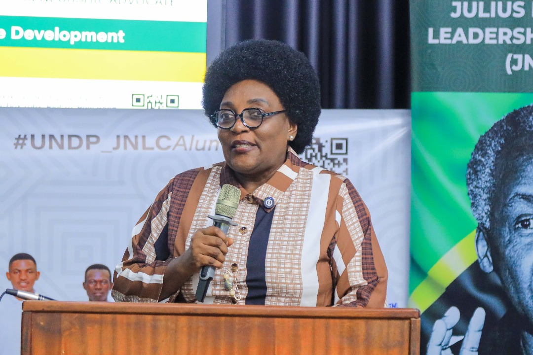 Ms. Irene Mutumba delivering the Keynote speech. Julius Nyerere Leadership Centre (JNLC) at Makerere University, in partnership with the United Nations Development Programme (UNDP), two-day Community Innovation Showcase and Alumni Workshop on 17th November 2025, Fairway Hotel, Kampala Uganda, East Africa. An event dedicated to strengthening alumni-led community transformation across Uganda.