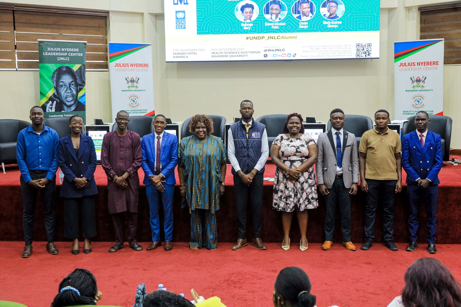 JNLC-UNDP Alumni Leaders and Mobilisers. Julius Nyerere Leadership Centre (JNLC) at Makerere University, in partnership with the United Nations Development Programme (UNDP), two-day Community Innovation Showcase and Alumni Workshop 18th November 2025, School of Public Health Auditorium, Kampala Uganda, East Africa. An event dedicated to strengthening alumni-led community transformation across Uganda.