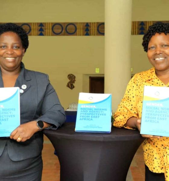 Prof. Helen Nambalirwa Nkabala (Left) and Prof. Ruth Nsibirano (Right) show off the book at the launch. Makerere University Press launch of highly anticipated book “Gender, Social Norms and Agency: Perspectives from East Africa”, Edited by Professor Paul Bukuluki and Dr. Daphine Agaba Kabagambe. November 2025, Golf Course Hotel, Kampala Uganda, East Africa.