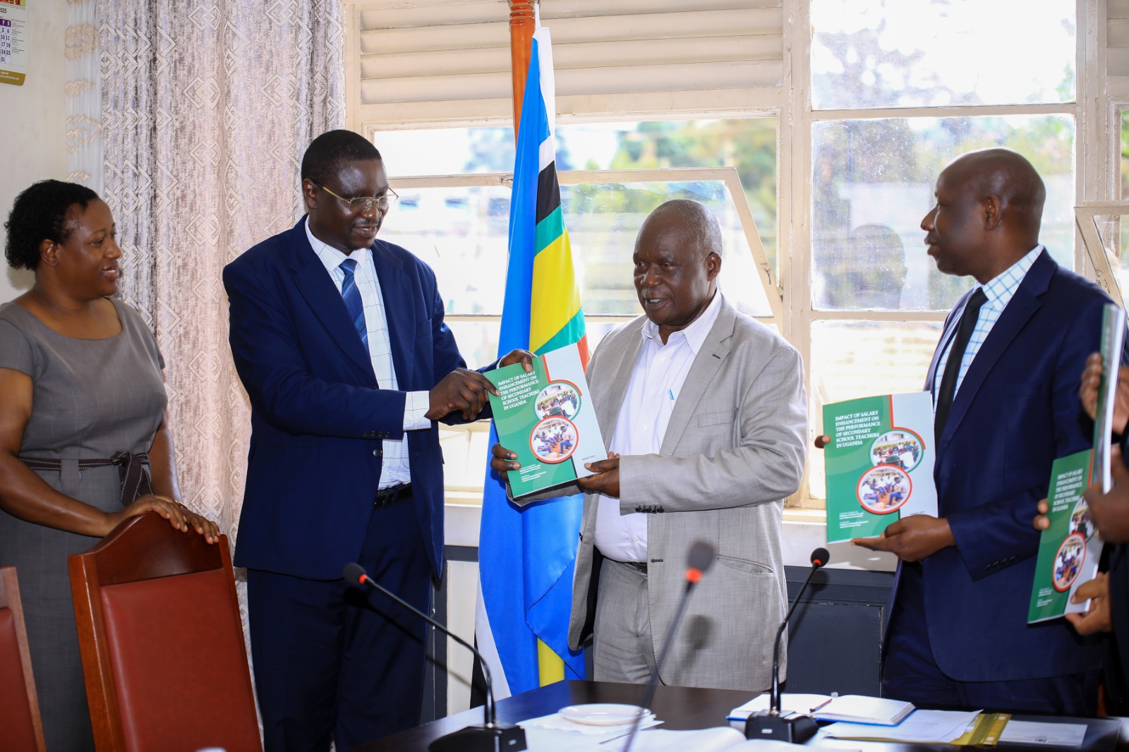 Collaborative study by Makerere University and the Ministry of Public Service titled “Impact of Salary Enhancement on the Performance of Secondary School Teachers in Uganda,” was funded by the Government of Uganda through the Makerere University Research and Innovations Fund (Mak-RIF), handover of report by Dr. Cyprian Misinde, Director Quality Assurance to Minister Hon. Wilson Muruli Mukasa, 13th November 2025, Kampala Uganda, East Africa.
