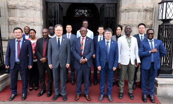 A photo moment of the attending delegation from Tsinghua University and some members of Top Management. Makerere University high-level meeting between Vice Chancellor Prof. Barnabas Nawangwe and a delegation from Tsinghua University’s Hefei Institute for Public Safety Research, one of China’s leading centres of excellence in disaster prevention, public safety, and emergency management led by Dean Prof. Huan HongYong, Friday December 12, 2025, Makerere University, Kampala Uganda, East Africa.