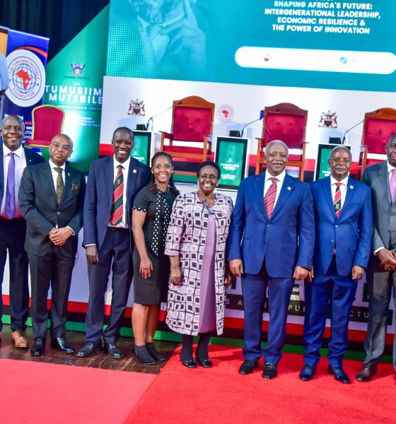 Mrs. Betty Tumusiime-Mutebile (Centre) poses for a group photo with dignitaries that graced the 3rd Edition of the public lecture on 3rd December 2025. Makerere University hosted the Tumusiime Mutebile Annual Lecture, a tradition established to honour the life and legacy of the late Prof. Emmanuel Tumusiime-Mutebile, an outstanding alumnus and former Governor of the Bank of Uganda who passed away in 2022, 3rd December 2025, Main Hall, Kampala Uganda, East Africa.