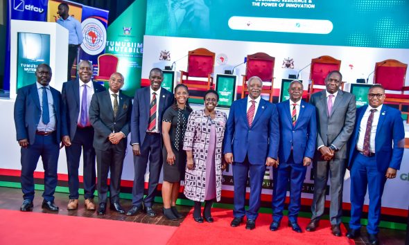 Mrs. Betty Tumusiime-Mutebile (Centre) poses for a group photo with dignitaries that graced the 3rd Edition of the public lecture on 3rd December 2025. Makerere University hosted the Tumusiime Mutebile Annual Lecture, a tradition established to honour the life and legacy of the late Prof. Emmanuel Tumusiime-Mutebile, an outstanding alumnus and former Governor of the Bank of Uganda who passed away in 2022, 3rd December 2025, Main Hall, Kampala Uganda, East Africa.