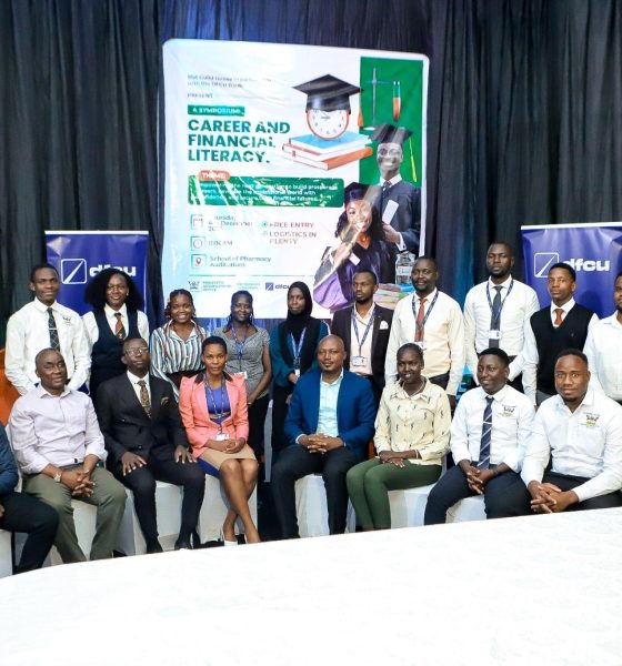 A group of the student leadership, staff of the DFCU Foundation and staff of Makerere University that were in attendance at the career symposium. Career & Financial Literacy Symposium, hosted by the 91st Students’ Guild, in partnership with the Makerere Advancement Office and the DFCU Foundation for Finalists, 4th December 2025, Department of Pharmacy Auditorium, Makerere University Kampala Uganda, East Africa.