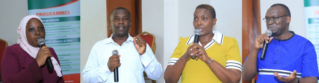 Some of the doctoral students presenting their research at the symposium. Inaugural College of Agricultural and Environmental Sciences (CAES) Doctoral Symposium, held from 10th to 11th September 2025, School of Food Technology, Nutrition, and Bioengineering Conference Hall, Makerere University, Kampala Uganda, East Africa.