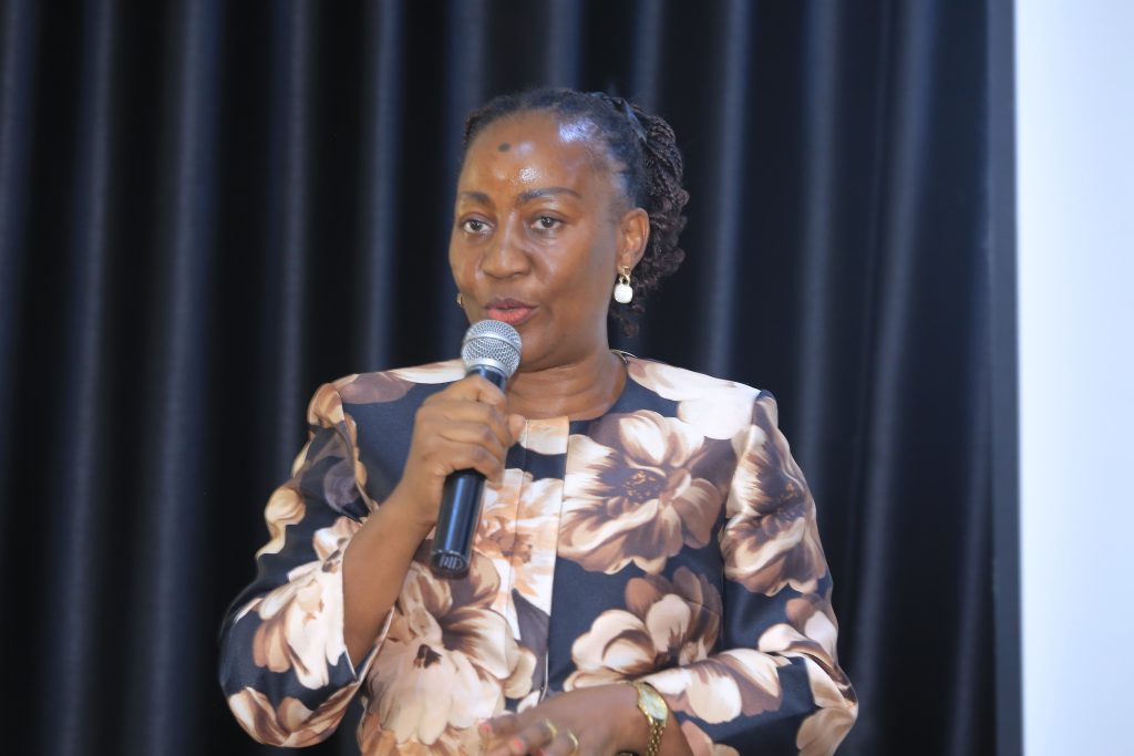 CAES Principal, Prof. Gorettie Nabanoga addressing the students at the opening session of the symposium held at the School of Food Technology, Nutrition, and Bioengineering, Makerere University. Inaugural College of Agricultural and Environmental Sciences (CAES) Doctoral Symposium, held from 10th to 11th September 2025, School of Food Technology, Nutrition, and Bioengineering Conference Hall, Makerere University, Kampala Uganda, East Africa.