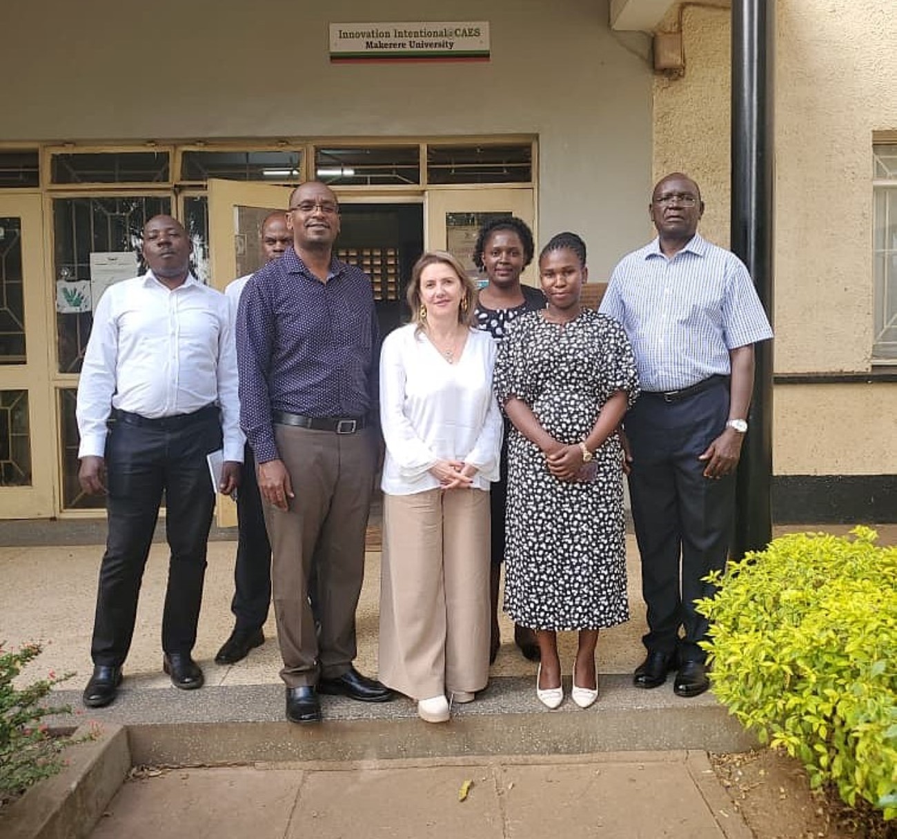 The team poses for a group photo at the School of Forestry, Environmental, and Geographical Sciences at CAES. Department of Tourism, College of Agricultural and Environmental Sciences (CAES) hosts Prof. Sofia Asonitou from the University of West Attica, Greece, also Regional Coordinator for the Sub-Saharan Africa region under the Erasmus+ International Credit Mobility (ICM) framework at her institution. 11 December 2025, Makerere University, Kampala Uganda.