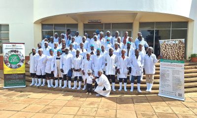 The trainees at the School of Food Technology, Nutrition, and Bioengineering at Makerere University. Department of Food Technology and Nutrition (DFTN) in collaboration with Smart Foods Uganda Ltd five-day intensive training on soybean value addition and product development implemented with support from IITA Uganda under the Training for African Agricultural Transformation (TAAT) Soy Compact Project, aimed at strengthening agro-processing capacities and promoting soybean utilization for improved nutrition and livelihoods, 24th to 28th November 2025, Makerere University Food Technology and Business Incubation Centre (FTBIC), Kampala Uganda, East Africa.