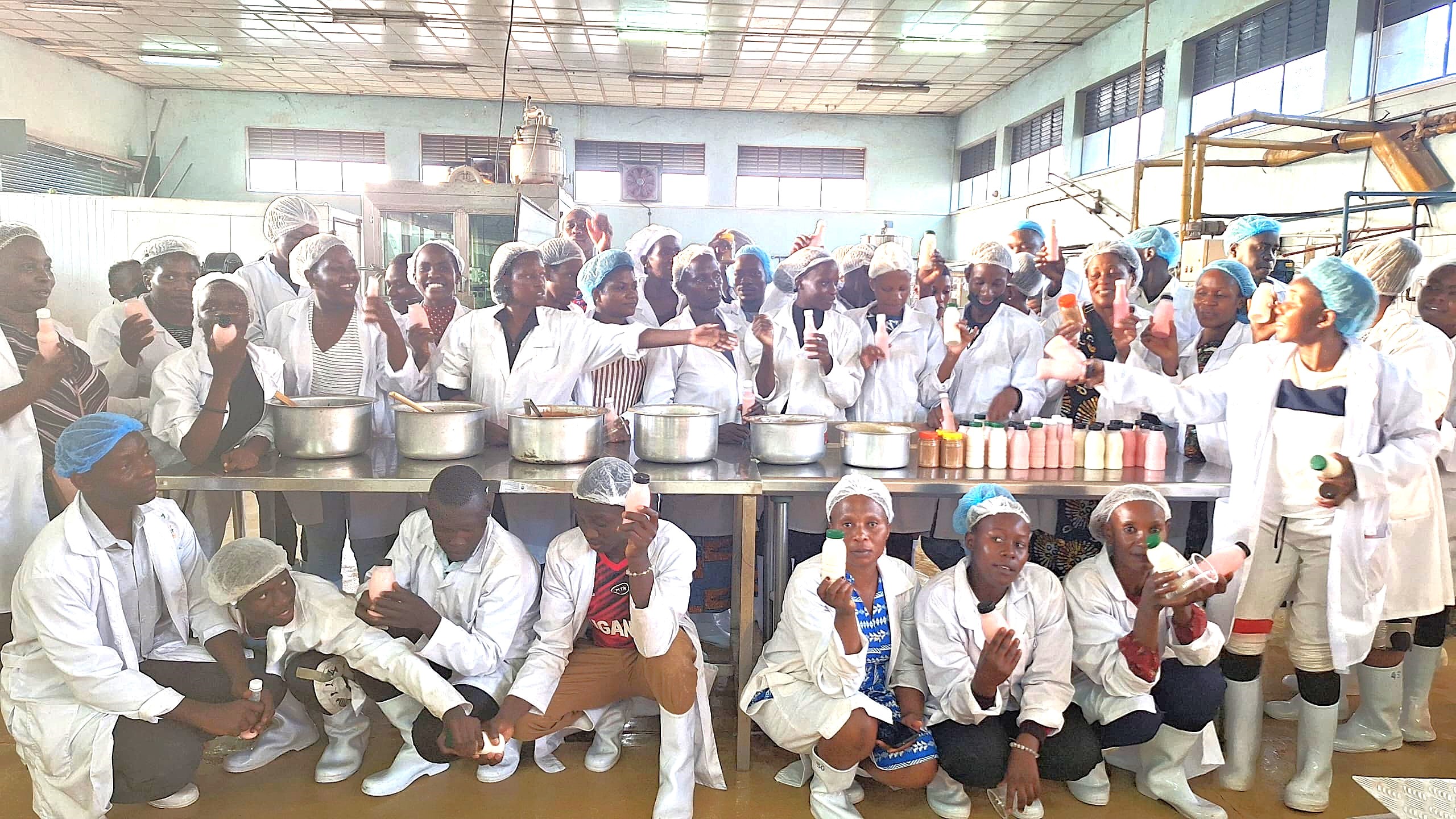 The participants in one of the training sessions. Department of Food Technology and Nutrition (DFTN) in collaboration with Smart Foods Uganda Ltd five-day intensive training on soybean value addition and product development implemented with support from IITA Uganda under the Training for African Agricultural Transformation (TAAT) Soy Compact Project, aimed at strengthening agro-processing capacities and promoting soybean utilization for improved nutrition and livelihoods, 24th to 28th November 2025, Makerere University Food Technology and Business Incubation Centre (FTBIC), Kampala Uganda, East Africa.