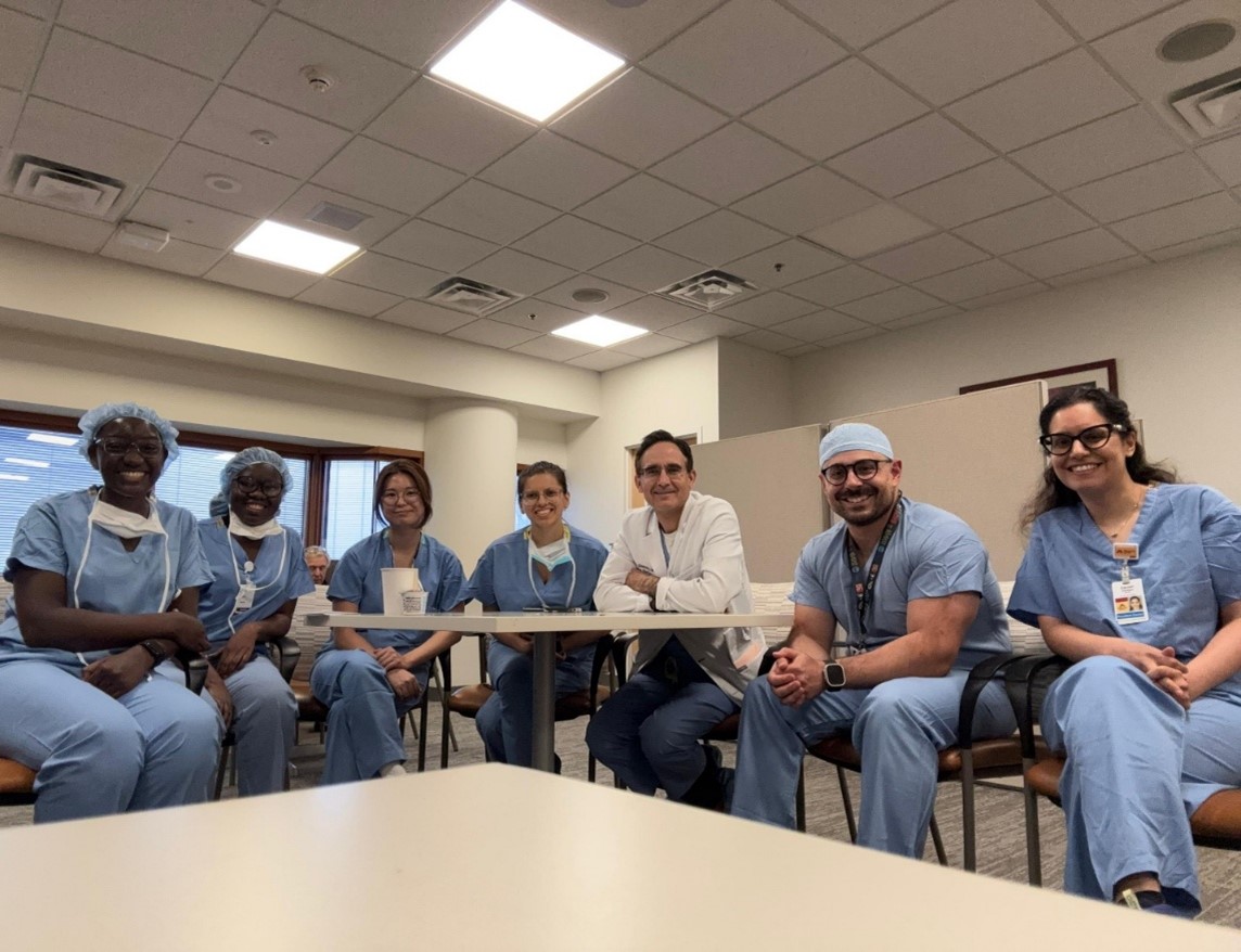 Victorious Mangheni (Left), Evelyn Nairuba (2nd Left) and residents in the University of Minnesota Medical center -Fairview Hospital. Makerere University College of Health Sciences (MakCHS), Kampala Uganda, East Africa continues to advance its internationalization agenda by strengthening cross-border partnerships and expanding student and staff mobility in response to global health training needs.