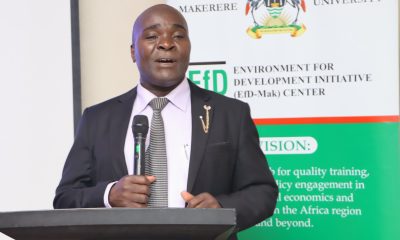 Dr. John Sseruyange delivering the welcome remarks on behalf of the Director EfD-Mak. The high-level annual workshop organised by the Environment for Development (EfD) Makerere University Centre through its regional Inclusive Green Economy (IGE) Programme to draw a roadmap for accelerating the adoption of Climate Smart Agriculture (CSA) as Uganda struggles with rising climate shocks, stagnating agricultural productivity and worsening poverty levels, held on December 4, 2025 at the Sheraton Kampala Hotel, Uganda, East Africa.