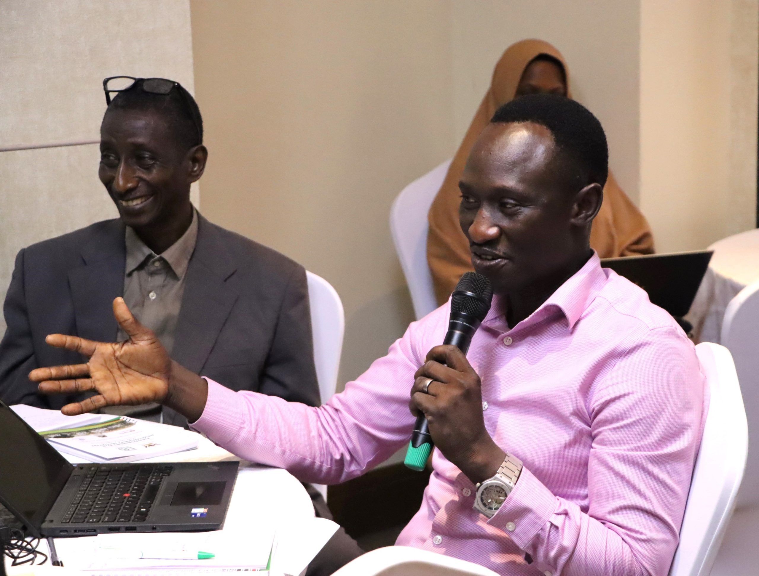 Emmanuel Odeng from MAAIF contributing to the discussion during the plenary session. The high-level annual workshop organised by the Environment for Development (EfD) Makerere University Centre through its regional Inclusive Green Economy (IGE) Programme to draw a roadmap for accelerating the adoption of Climate Smart Agriculture (CSA) as Uganda struggles with rising climate shocks, stagnating agricultural productivity and worsening poverty levels, held on December 4, 2025 at the Sheraton Kampala Hotel, Uganda, East Africa.