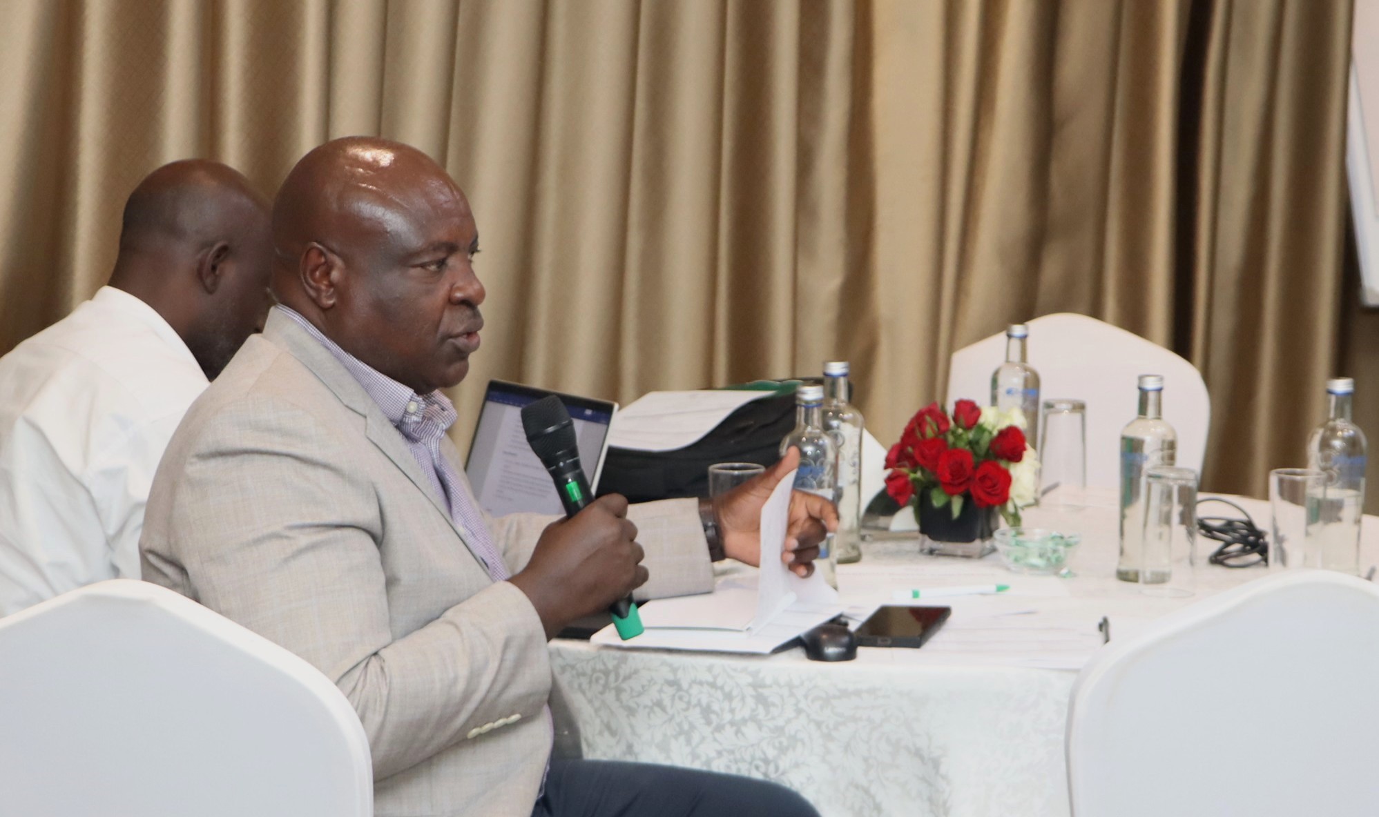Nicholas Magara IGE Fellow contributing during the question and answer session. The high-level annual workshop organised by the Environment for Development (EfD) Makerere University Centre through its regional Inclusive Green Economy (IGE) Programme to draw a roadmap for accelerating the adoption of Climate Smart Agriculture (CSA) as Uganda struggles with rising climate shocks, stagnating agricultural productivity and worsening poverty levels, held on December 4, 2025 at the Sheraton Kampala Hotel, Uganda, East Africa.