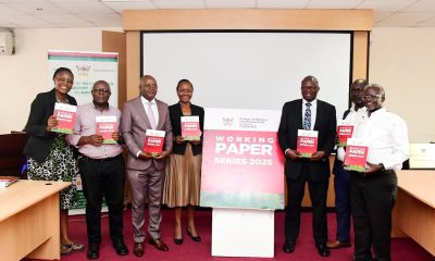 Prof. Sarah Ssali (4th Left) with Left to Right: Dr. Patricia Ndugga, a member of staff, Prof. Edward Bbaale, Assoc. Prof. James Wokadala, Assoc. Prof. Faisal Buyinza and Dr. William Tayeebwa at the CoBAMS Working Paper Series 2025 launch on 4th December 2025. College of Business and Management Sciences (CoBAMS) Working Paper Series 2025 launch by Prof. Sarah Ssali. It consists of over 60 working papers with research set to transform society, inform policy formulation, decision making, governance, development. 4th December 2025, CoBAMS Conference Room, Block B, School of Business, Makerere University, Kampala Uganda, East Africa.