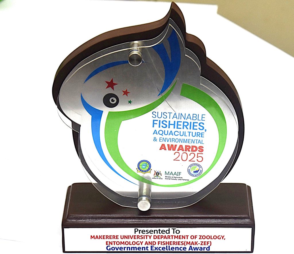 The Department of Zoology, Entomology, and Fisheries Sciences at CoNAS, Makerere University was recognized for its outstanding contribution to the development of the fisheries sector. Makerere University, through the College of Natural Sciences (CoNAS), recognized for its outstanding contribution to the development of the fisheries sector in Uganda, award was presented during the Sustainable Fisheries, Aquaculture, and Environmental Awards Ceremony at the 7th edition of the Jinja Fish Festival, 6th–7th December 2025, Across the Nile Resort, along the banks of the River Nile, Njeru Municipality, Buikwe District, Uganda, East Africa.