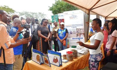 Ms. Eve Akongo Ampa, NutriFishPlus Project Administrator briefing participants about the products developed. Makerere University, through the College of Natural Sciences (CoNAS), recognized for its outstanding contribution to the development of the fisheries sector in Uganda, award was presented during the Sustainable Fisheries, Aquaculture, and Environmental Awards Ceremony at the 7th edition of the Jinja Fish Festival, 6th–7th December 2025, Across the Nile Resort, along the banks of the River Nile, Njeru Municipality, Buikwe District, Uganda, East Africa.